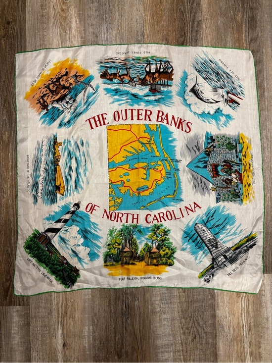 Vintage Accessories - The Outer Banks of North Carolina Souvenir Scarf - Yellow, Blue, Red